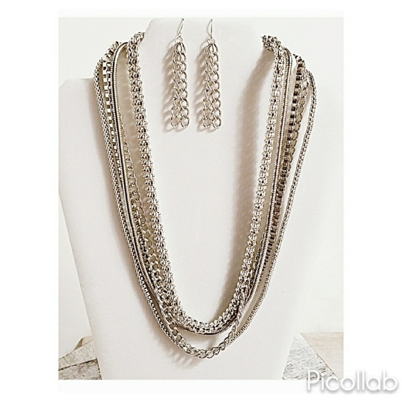 Silver Multi-Strand Varying Necklace/Earring Set - Picture 5 of 7